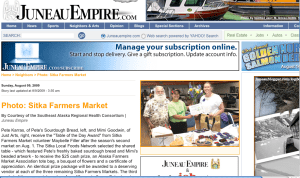 Picture 1 A screenshot of the Juneau Empire page showing the winners of the Table of the Day Award from the second Sitka Farmers Market on Aug. 1
