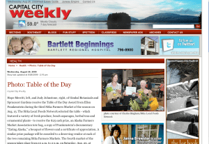 Screenshot of Capital City Weekly site with the Table of the Day Winners from the third Sitka Farmers Market 