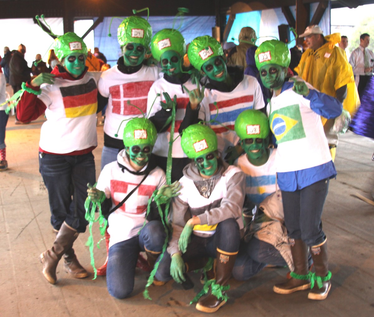 High school exchange students dressed as aliens won the best group costume category in the 2009 costume contest