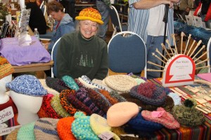 Lisa Bykonen and her knitted hats