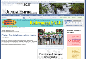 Screenshot from Tuesday's Juneau Empire featuring the aliens photo from the Running of the Boots