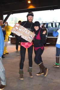 Sitka sunbathers huddle up before the race