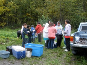 Potato pickers gather for the potato-picking party on Sept. 25 at the WISEGUYS potato patch in Klukwan