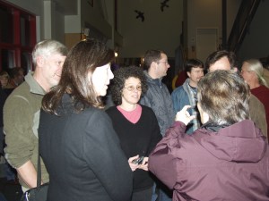 Sitka filmmaker Ellen Frankenstein, center, of Frankenstein Productions, greets fans after the Sitka premiere of her film "Eating Alaska" in October 2008