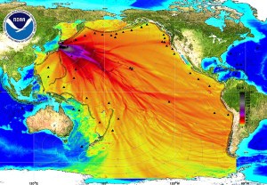 This NOAA map has been showing up on social media posts with a note that it shows the path of 300 tons of radioactive material entering the ocean each day. This map really shows the probable tsunami paths from the 2011 Tohoku earthquake.