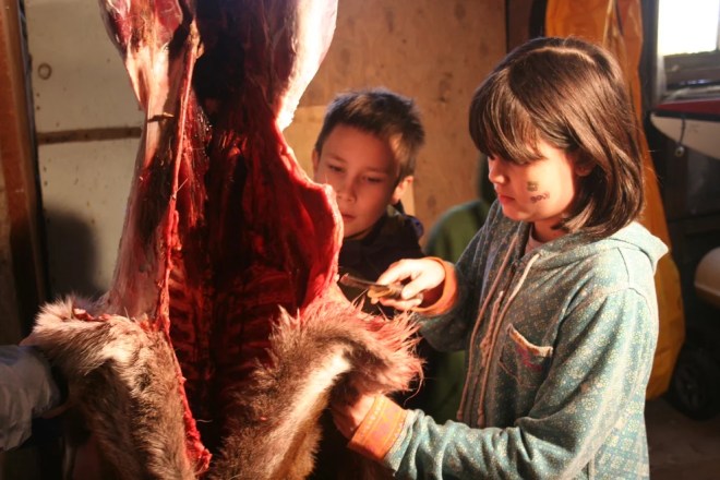 Participants in Sitka's Alaska Way Of Life 4-H program, aka the Sitka Spruce Tips 4-H program, learn how to skin and butcher a deer. (Photo courtesy of the Sitka Conservation Society/Sitka Spruce Tips 4-H program)