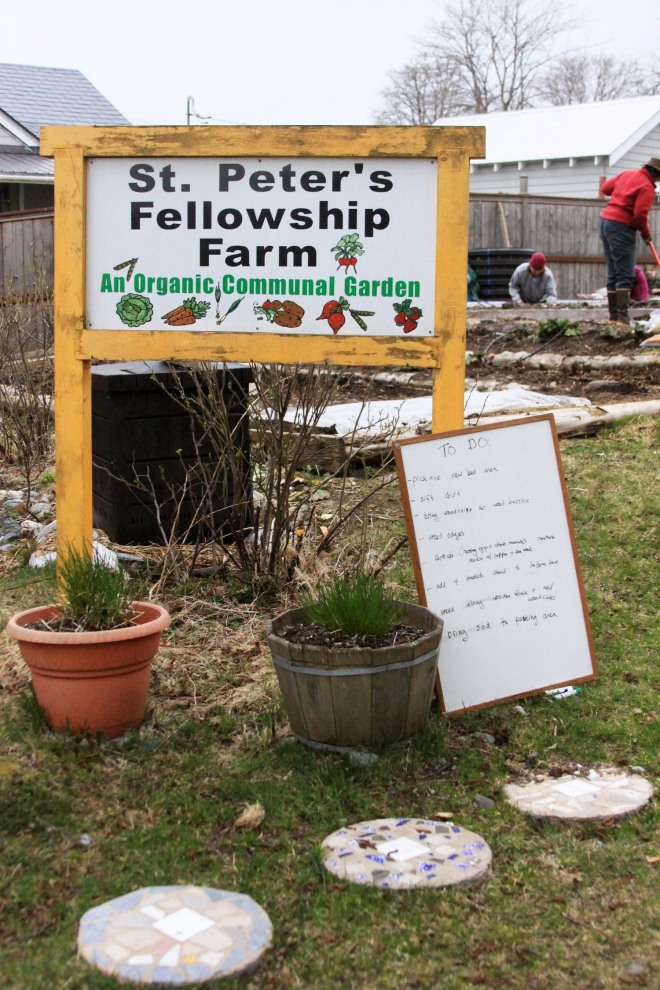 A to-do list of chores at the St. Peter's Fellowship Farm communal garden
